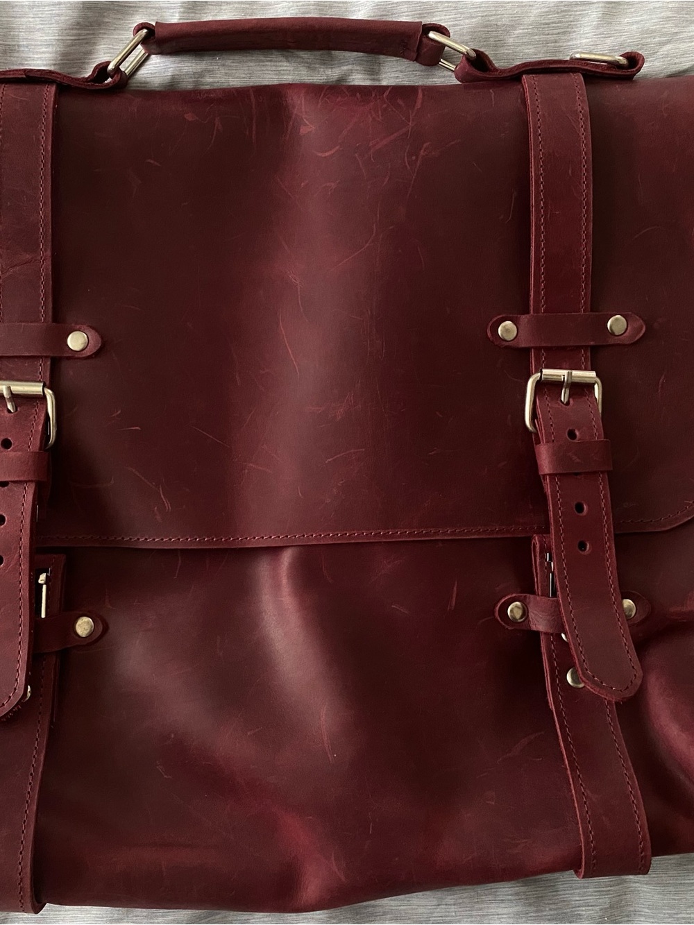 Handcrafted Leather Messenger/Laptop Bag Color Burgundy
